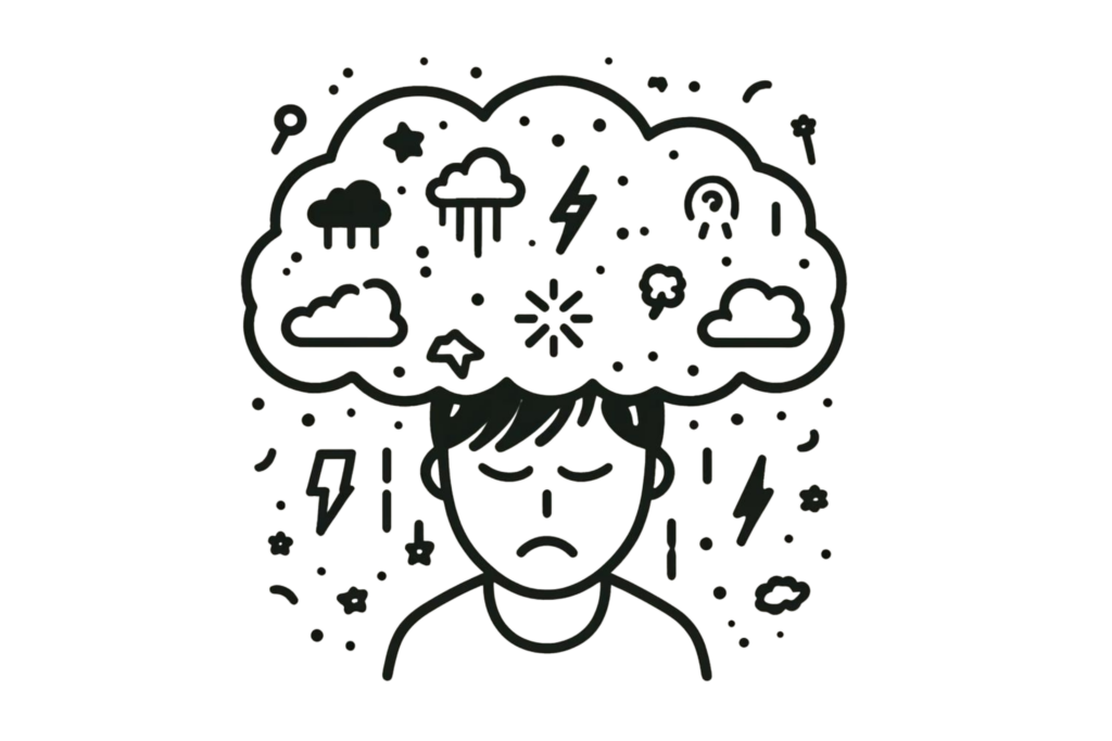 An illustration representing challenging negative thoughts is key to understand how to journal for anxiety