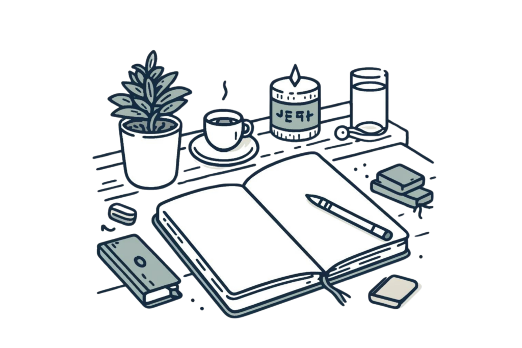 A selection of different types of journals - lined, blank, and guided - symbolisng how to start a mental health journal by choosing the right journal.