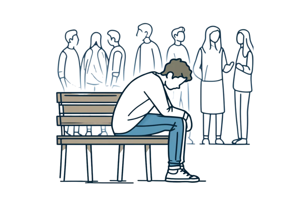 An illustration showing that social isolation is a key reason why students suffer with poor mental health