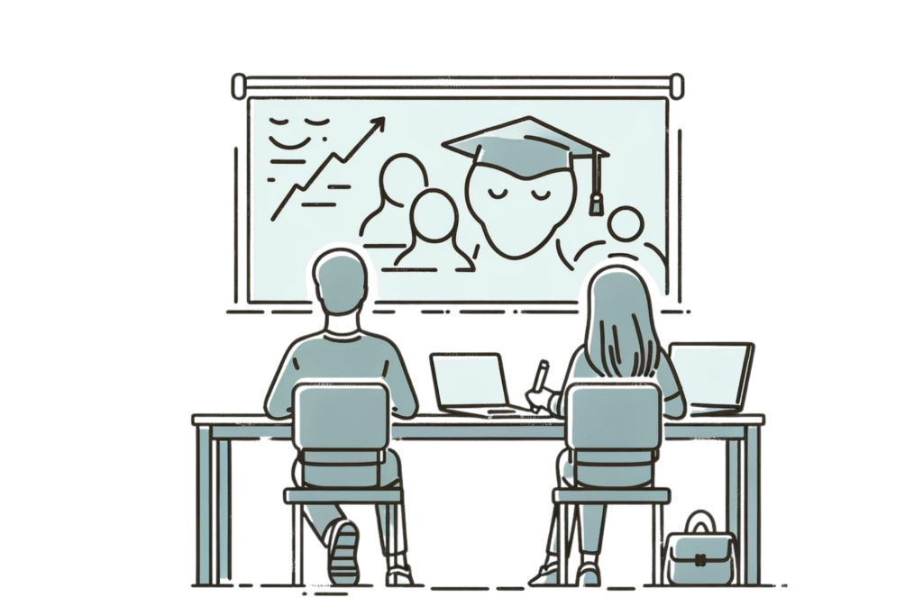 Illustration of two people attending a workshop about depression, emphasising the importance of self-education on how to help someone with depression.