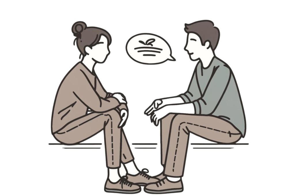 Illustration of two people talking, with one person listening attentively to the other, demonstrating how to help someone with depression through effective communication.