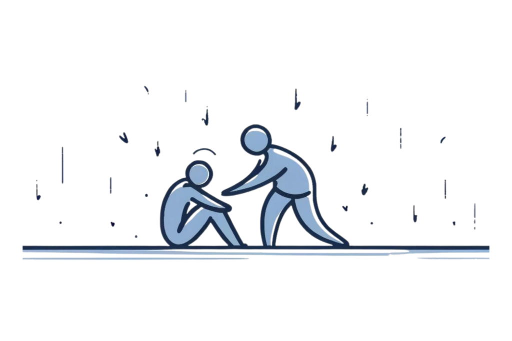 Illustration of a person providing consistent support to a friend, demonstrating patience and persistence in helping someone with depression.